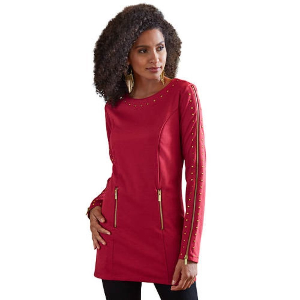 K.Jordan Tunic Golden Touch Mini Dress Gold Zippers Large‎ Lined Studs